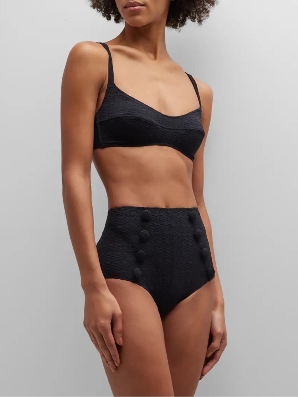 New Lisa Marie Fernandez Seersucker Two Piece High Waisted Bikini Set Black 3